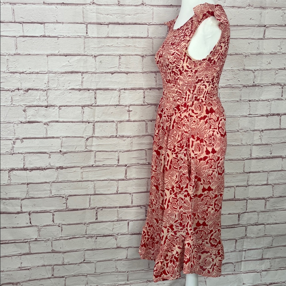 Banjanan Floral Smocked Ruffle Shoulder Midi Dress EUC Small - Picture 6 of 11